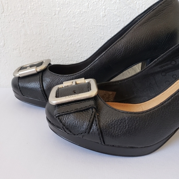 FOSSIL MADDOX Leather Buckle PUMPS Block Heels - Picture 9 of 13